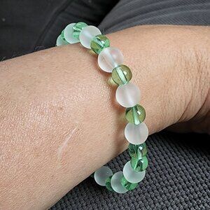 Claire's Green/White Beaded Stretch Bracelet